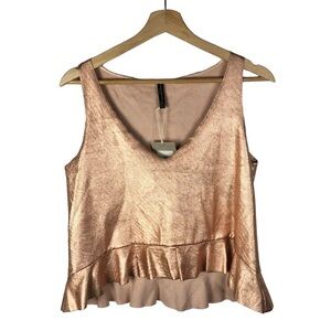 Zara Rose Gold Peplum Faux Leather Tank Top S